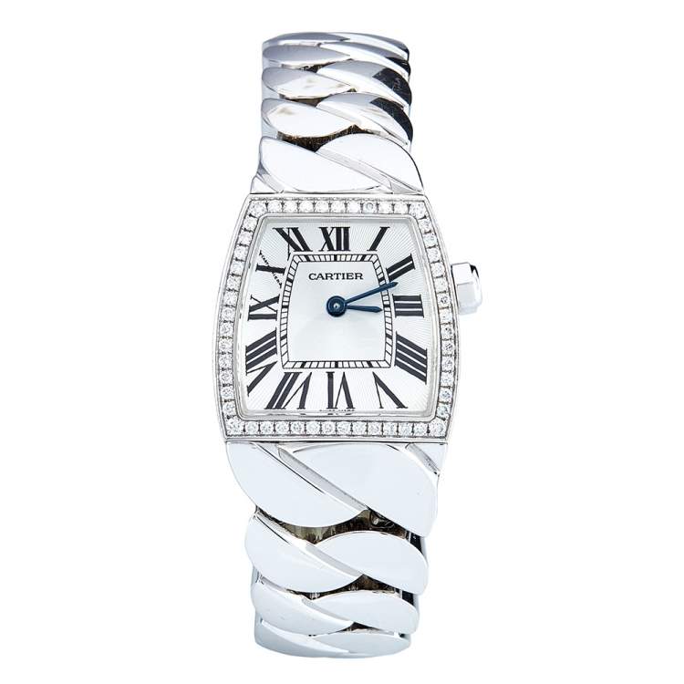 Pre Owned Cartier Silver 18k White Gold Diamonds La Dona De Cartier WE60085G Women's Wristwatch 22 mm