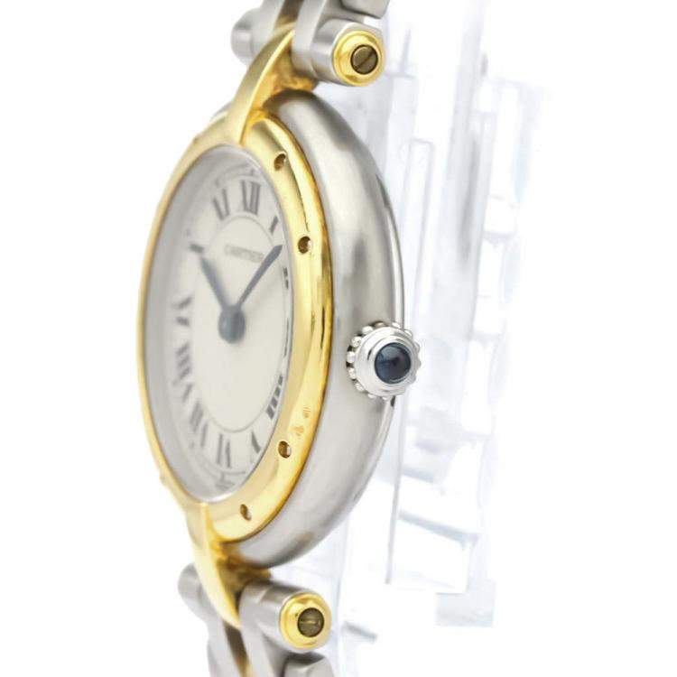 Pre Owned Cartier Silver 18K Yellow Gold And Stainless Steel Panthere Quartz Women's Wristwatch 22 MM