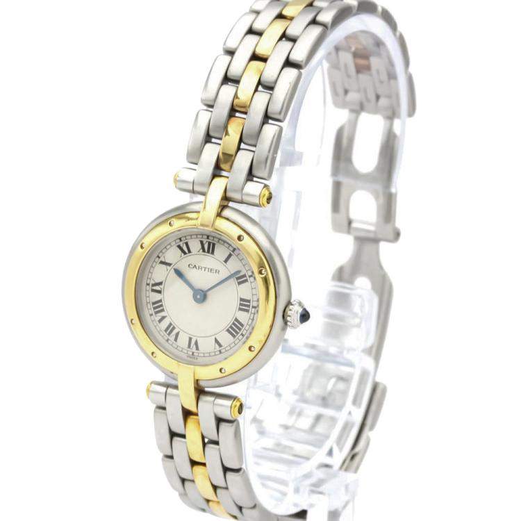 Pre Owned Cartier Silver 18K Yellow Gold And Stainless Steel Panthere Quartz Women's Wristwatch 22 MM