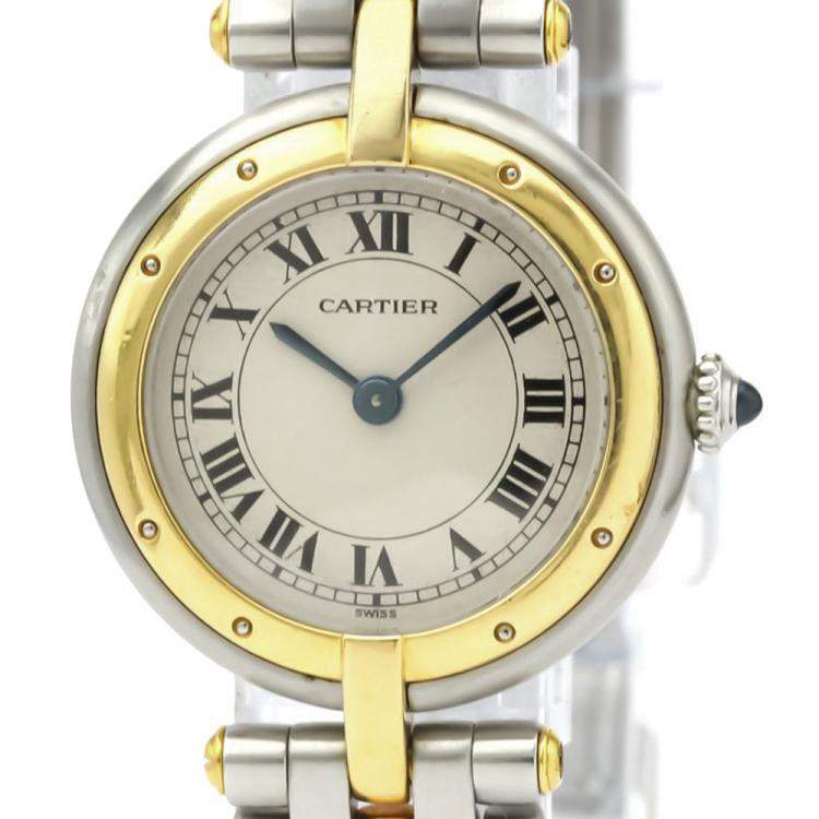 Pre Owned Cartier Silver 18K Yellow Gold And Stainless Steel Panthere Quartz Women's Wristwatch 22 MM