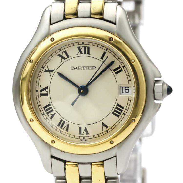 Pre Owned Cartier Silver 18K Yellow Gold And Stainless Steel Panthere Cougar Quartz Women's Wristwatch 26 MM