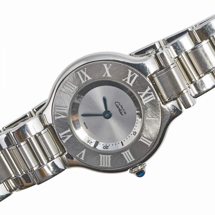 مملوكة مسبقًا Cartier Silver Stainless Steel Must De Cartier 21 1340 Women's Wristwatch 28 mm