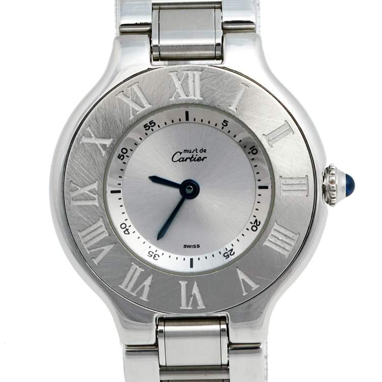 مملوكة مسبقًا Cartier Silver Stainless Steel Must De Cartier 21 1340 Women's Wristwatch 28 mm