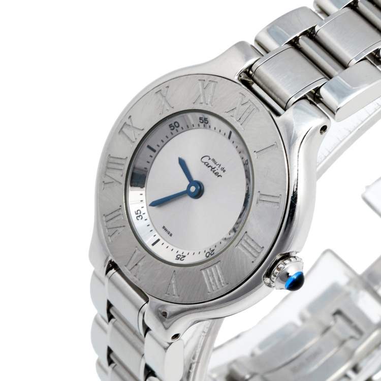 مملوكة مسبقًا Cartier Silver Stainless Steel Must De Cartier 21 1340 Women's Wristwatch 28 mm
