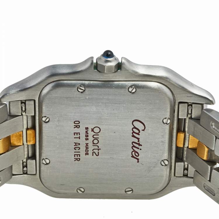 Pre Owned Cartier Cream 18K Yellow Gold And Stainless Steel Panthere Women's Wristwatch 27 mm