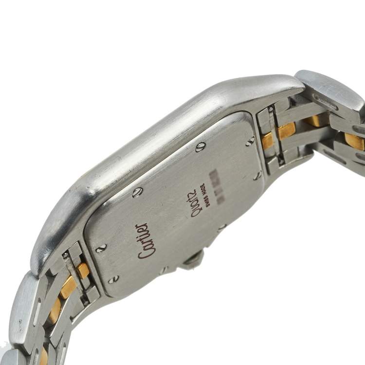 Pre Owned Cartier Cream 18K Yellow Gold And Stainless Steel Panthere Women's Wristwatch 27 mm