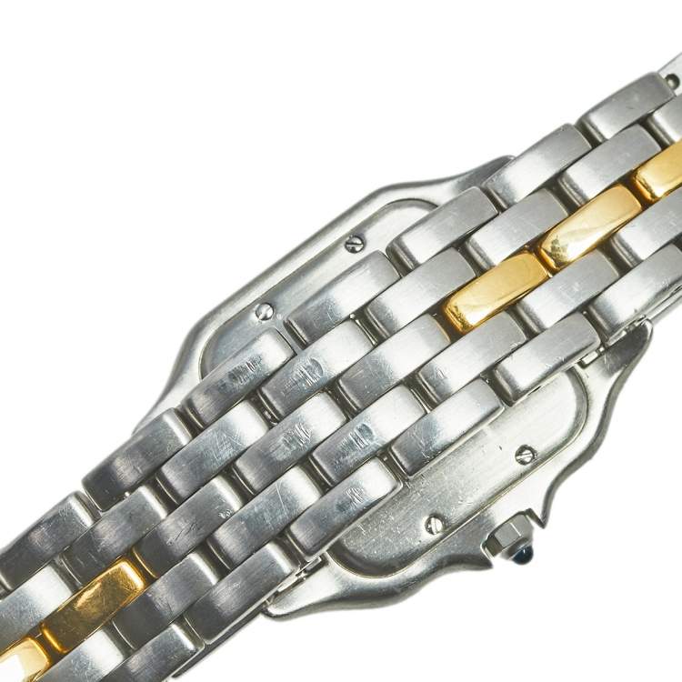 Pre Owned Cartier Cream 18K Yellow Gold And Stainless Steel Panthere Women's Wristwatch 27 mm