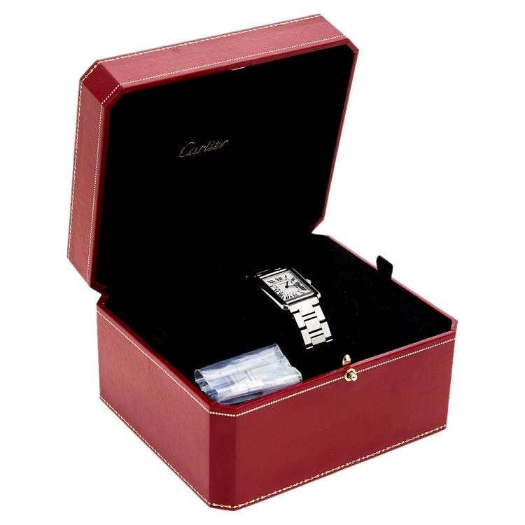 Pre Owned Cartier Silver Stainless Steel Tank Solo W5200013 Women's Wristwatch 24 mm