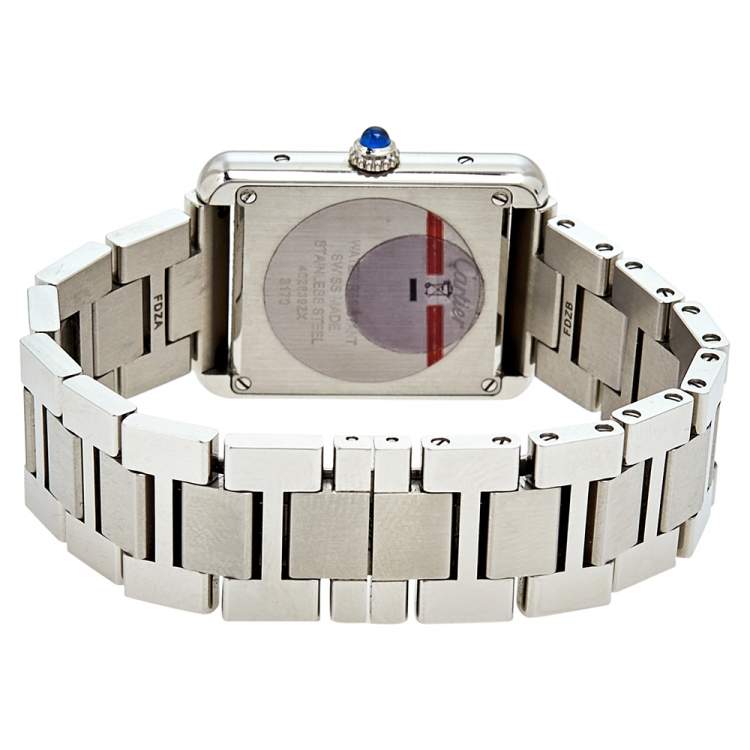 Pre Owned Cartier Silver Stainless Steel Tank Solo W5200013 Women's Wristwatch 24 mm