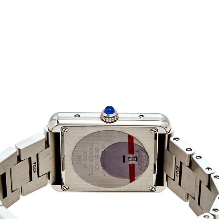 Pre Owned Cartier Silver Stainless Steel Tank Solo W5200013 Women's Wristwatch 24 mm