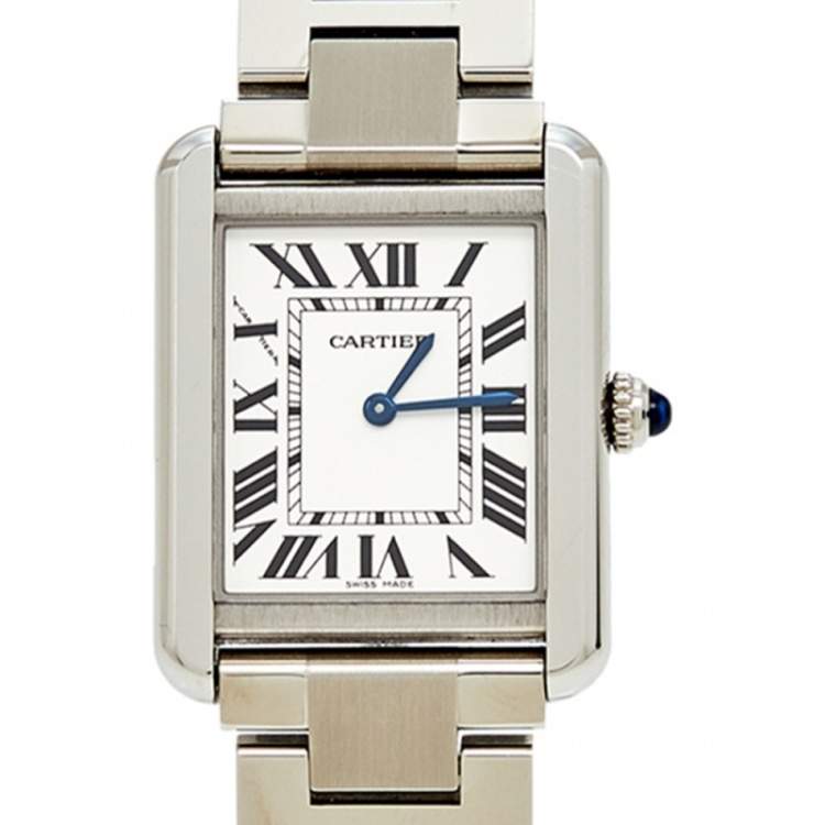 Pre Owned Cartier Silver Stainless Steel Tank Solo W5200013 Women's Wristwatch 24 mm