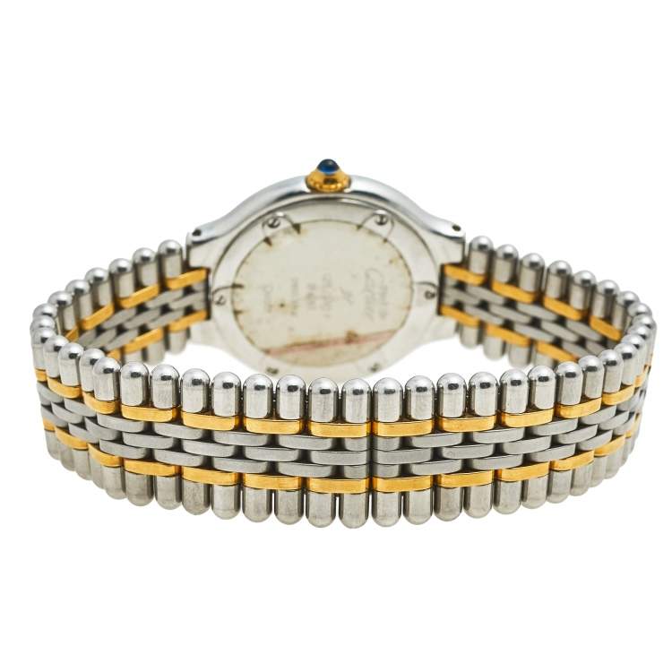 Pre Owned Cartier Cream 18K Yellow Gold and Stainless Steel Must De Cartier 21 125000P Women's Wristwatch 28 mm
