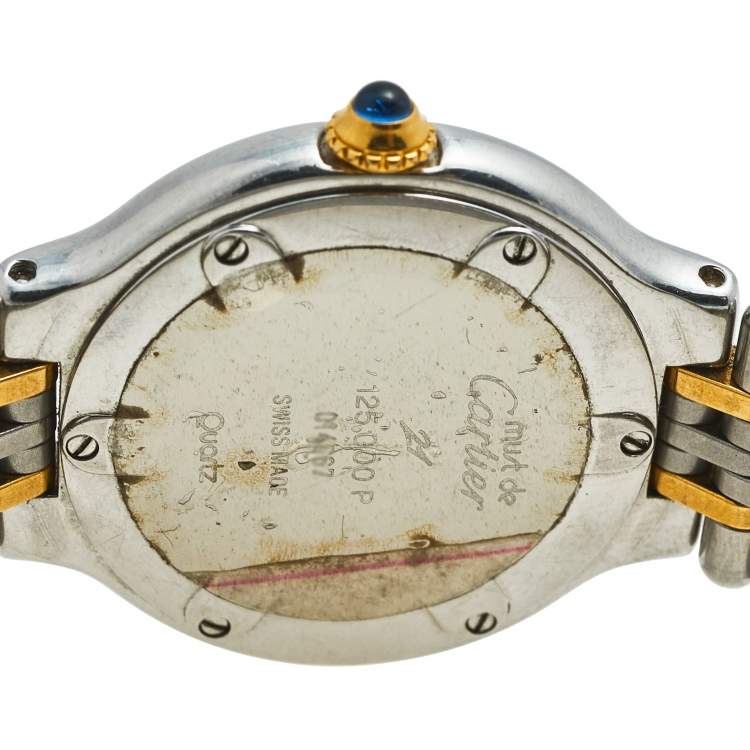 Pre Owned Cartier Cream 18K Yellow Gold and Stainless Steel Must De Cartier 21 125000P Women's Wristwatch 28 mm