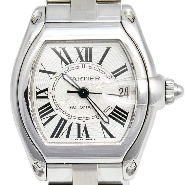 Pre Owned Cartier Silver Stainless Steel Roadster 2510 Men's Wristwatch 38 mm