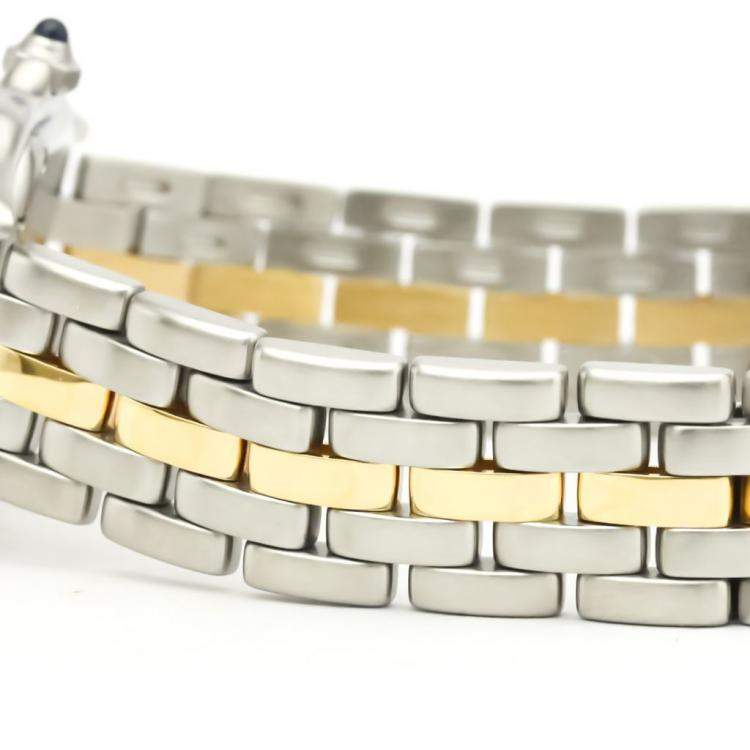 مملوكة مسبقًا Cartier Silver 18K Yellow Gold Stainless Steel Panthere De Cartier Women's Wristwatch 22MM