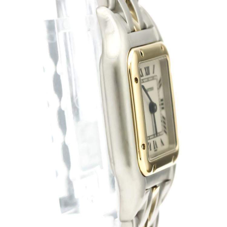 مملوكة مسبقًا Cartier Silver 18K Yellow Gold Stainless Steel Panthere De Cartier Women's Wristwatch 22MM