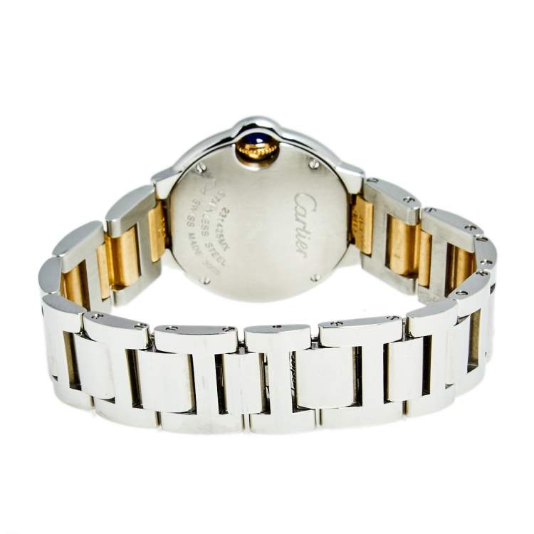 مملوكة مسبقًا Cartier White 18K Yellow Gold Stainless Steel Ballon Blue W69007Z3 Women's Wristwatch 29 MM