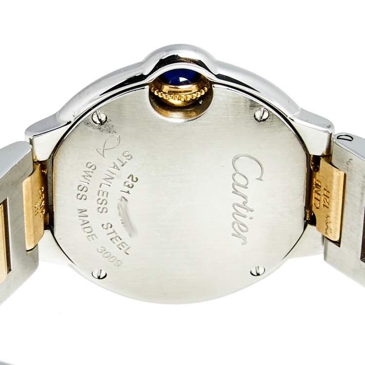 مملوكة مسبقًا Cartier White 18K Yellow Gold Stainless Steel Ballon Blue W69007Z3 Women's Wristwatch 29 MM