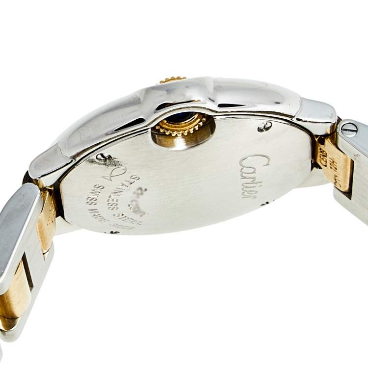 مملوكة مسبقًا Cartier White 18K Yellow Gold Stainless Steel Ballon Blue W69007Z3 Women's Wristwatch 29 MM