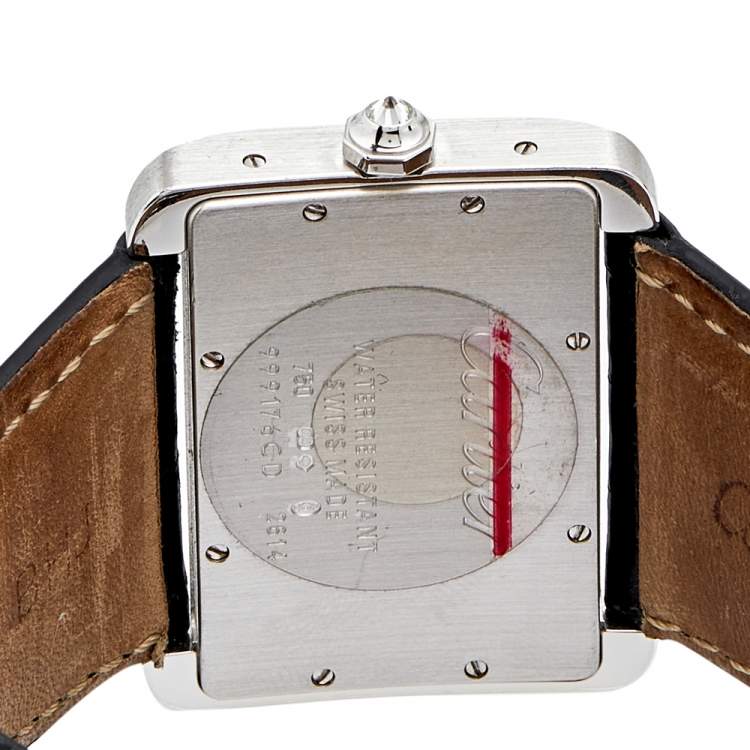 Pre Owned Cartier Cream 18k White Gold Diamond Alligator Tank Divan 2614 Women's Wristwatch 38 mm