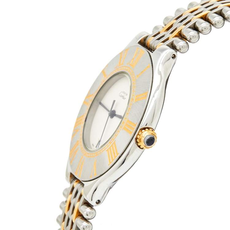مملوكة مسبقًا Cartier Cream 18k Yellow Gold Stainless Steel Must 21 De Cartier Women's Wristwatch 34 mm