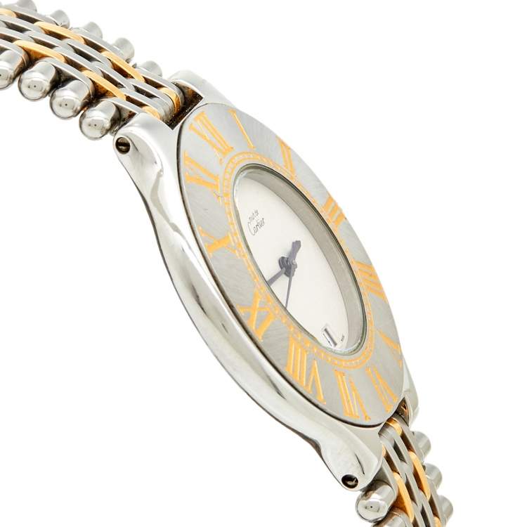 مملوكة مسبقًا Cartier Cream 18k Yellow Gold Stainless Steel Must 21 De Cartier Women's Wristwatch 34 mm