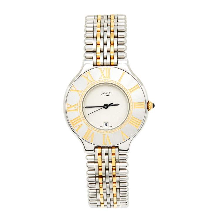 مملوكة مسبقًا Cartier Cream 18k Yellow Gold Stainless Steel Must 21 De Cartier Women's Wristwatch 34 mm