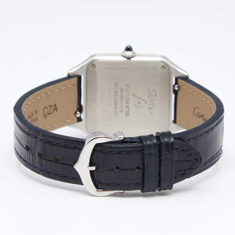 Pre Owned Cartier Silver Stainless Steel Alligator Santos Dumont WSSA0023 Women's Wristwatch 27.5 mm