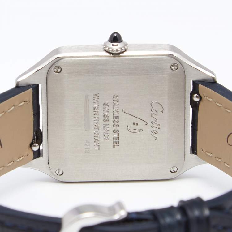 Pre Owned Cartier Silver Stainless Steel Alligator Santos Dumont WSSA0023 Women's Wristwatch 27.5 mm