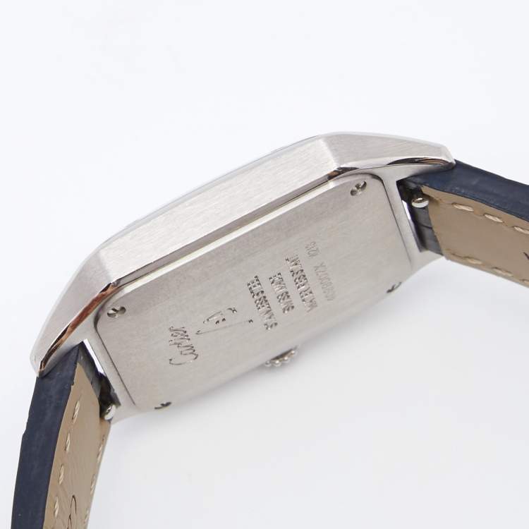 Pre Owned Cartier Silver Stainless Steel Alligator Santos Dumont WSSA0023 Women's Wristwatch 27.5 mm