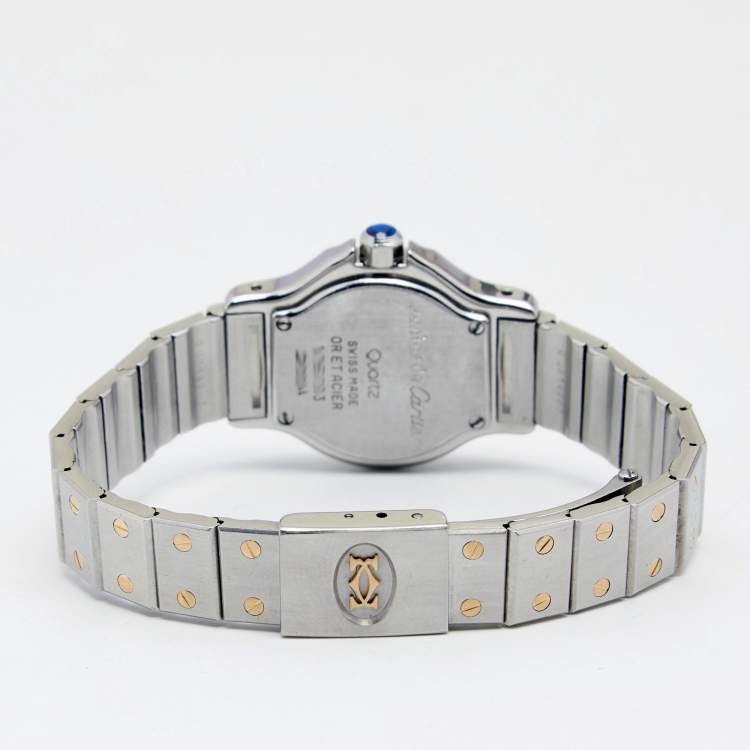 Pre Owned Cartier Cream 18K yellow Gold Stainless Steel Santos de Cartier 187903 Women's Wristwatch 24 mm