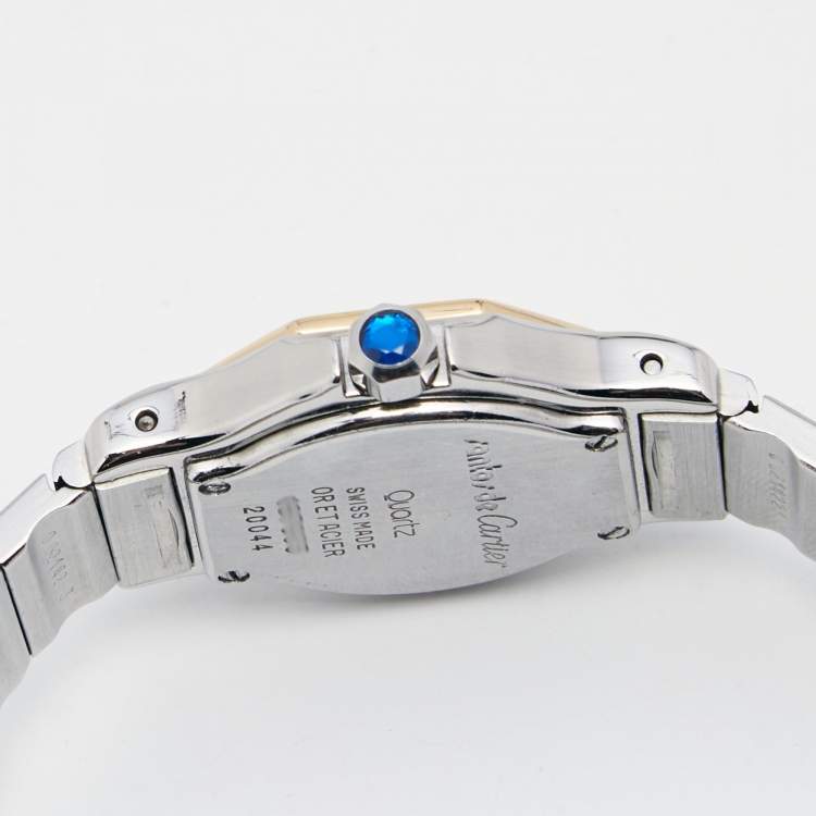 Pre Owned Cartier Cream 18K yellow Gold Stainless Steel Santos de Cartier 187903 Women's Wristwatch 24 mm