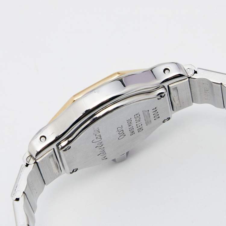 Pre Owned Cartier Cream 18K yellow Gold Stainless Steel Santos de Cartier 187903 Women's Wristwatch 24 mm