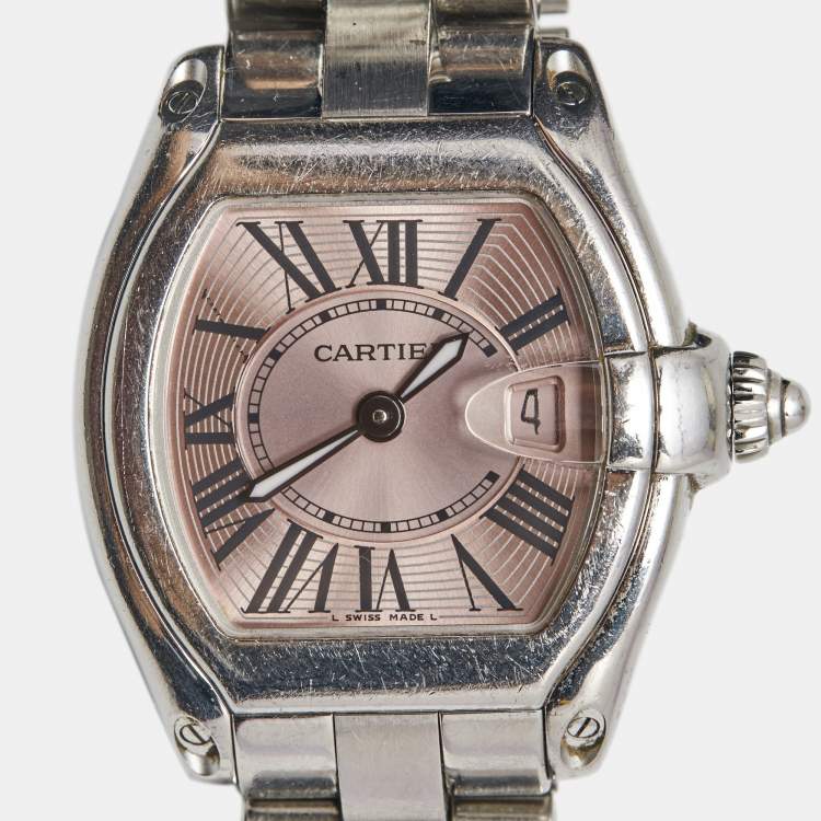 Pre Owned Cartier Pink Stainless Steel Roadster 2675 Women's Wristwatch 31 mm 