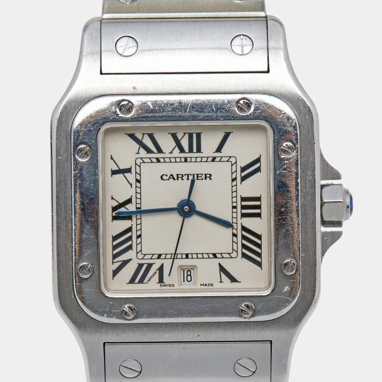 Pre Owned Cartier Cream Stainless Steel Santos Galbee 1564 Women's Wristwatch 29 mm