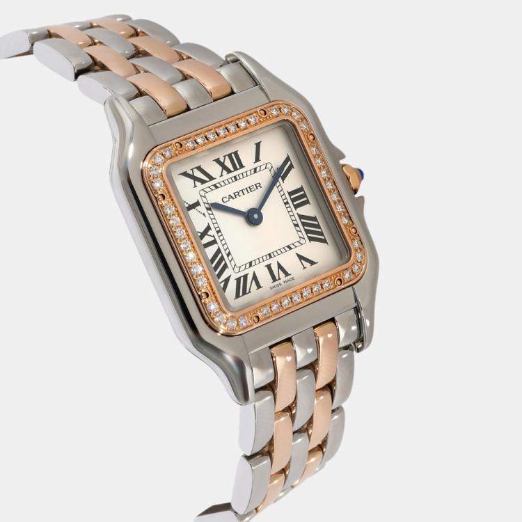 Pre Owned Cartier Silver Rose Gold And Stainless Steel  Panthere W3PN0007 Quartz Women's Wristwatch 27 mm