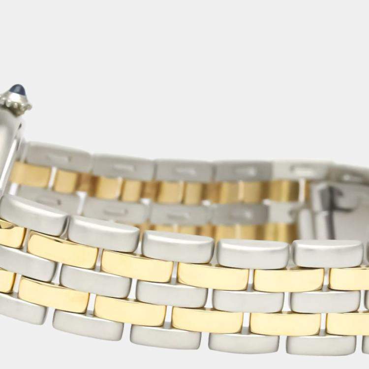 Pre Owned Cartier Silver 18K Yellow Gold And Stainless Steel Panthere 166920 Quartz Women's Wristwatch 24 mm