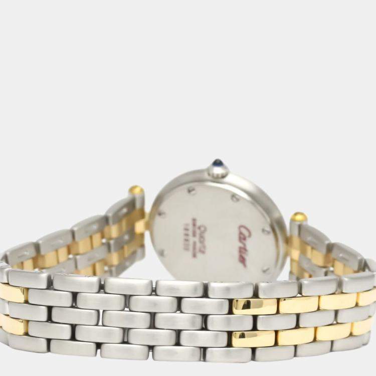 Pre Owned Cartier Silver 18K Yellow Gold And Stainless Steel Panthere 166920 Quartz Women's Wristwatch 24 mm