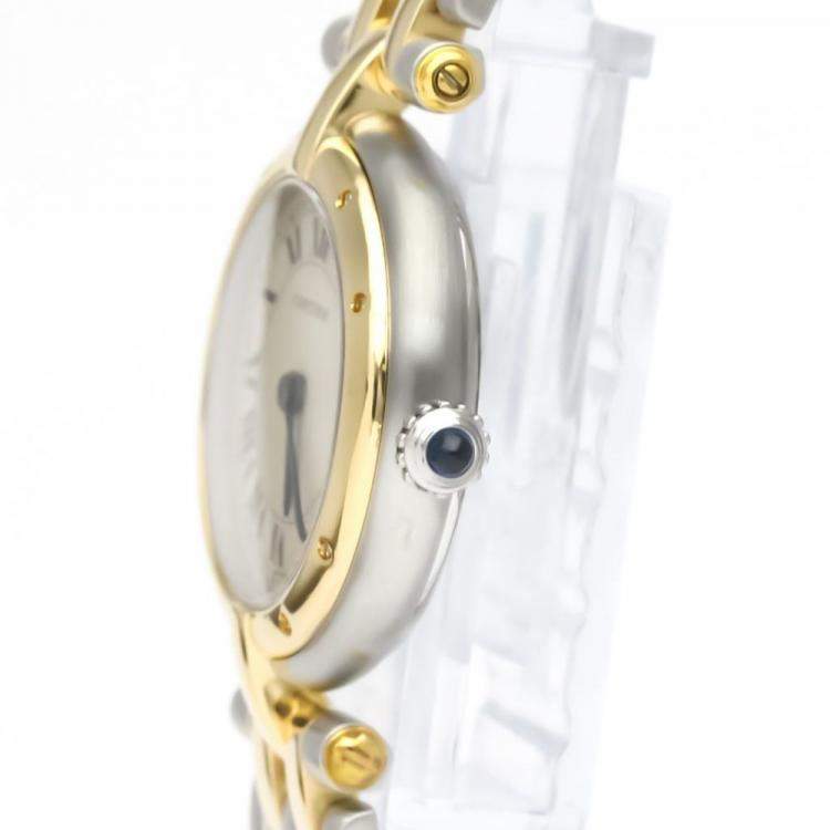 Pre Owned Cartier Silver 18K Yellow Gold And Stainless Steel Panthere 166920 Quartz Women's Wristwatch 24 mm