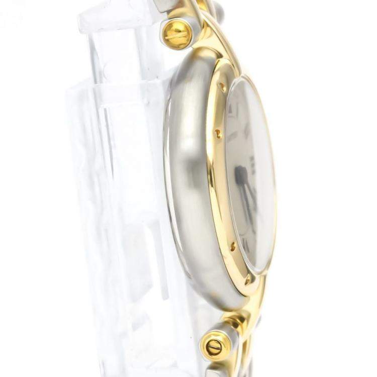 Pre Owned Cartier Silver 18K Yellow Gold And Stainless Steel Panthere 166920 Quartz Women's Wristwatch 24 mm