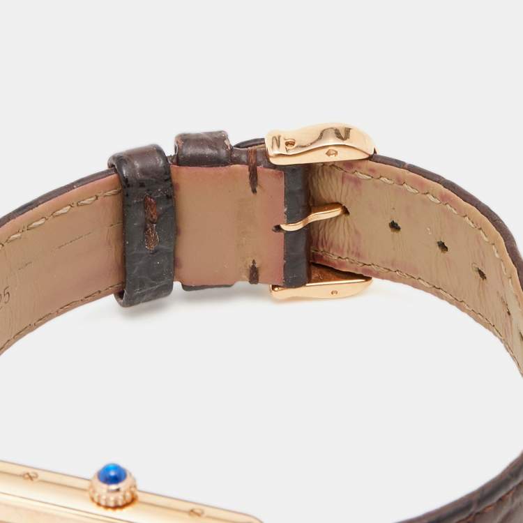 Pre Owned Cartier Silver 18k Rose Gold Alligator Tank Solo W5200024 Women's Wristwatch 24 mm
