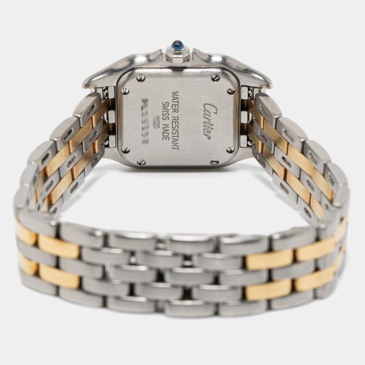 Pre Owned Cartier Cream 18k Yellow Gold And Stainless Steel Panthere 1120 Women's Wristwatch 22 MM