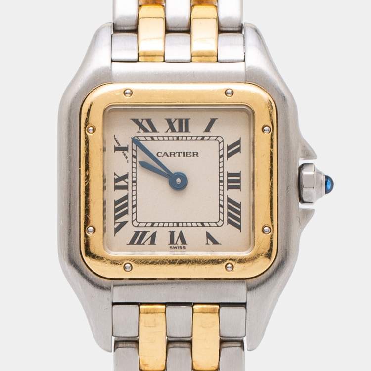 Pre Owned Cartier Cream 18k Yellow Gold And Stainless Steel Panthere 1120 Women's Wristwatch 22 MM