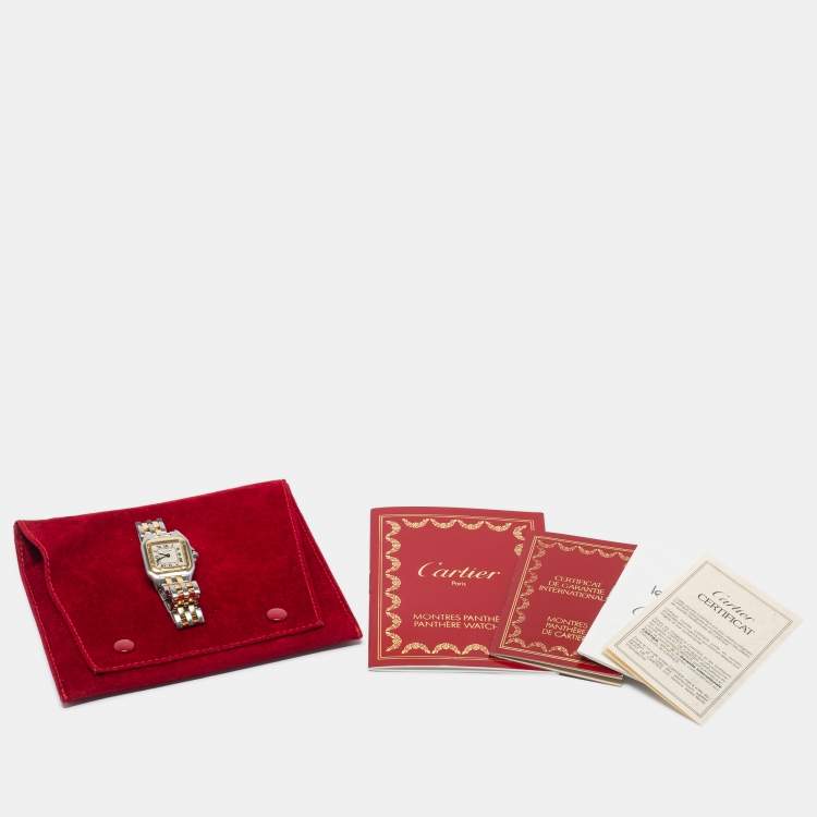 Pre Owned Cartier Cream 18k Yellow Gold And Stainless Steel Panthere 1120 Women's Wristwatch 22 MM
