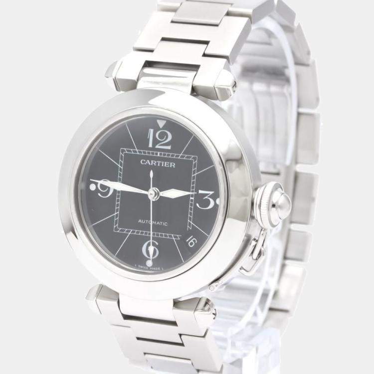 Pre Owned Cartier Black Stainless Steel Pasha W31076M7 Automatic Women's Wristwatch 35 mm