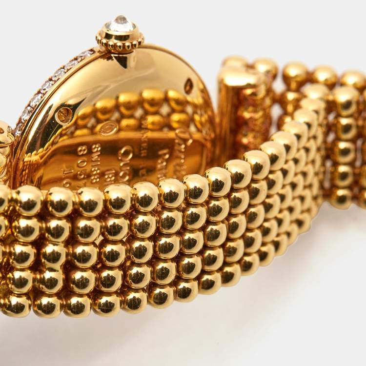 Pre Owned Cartier Cream 18k Yellow Gold Diamond Colisee 1628 Women's Wristwatch 24 mm