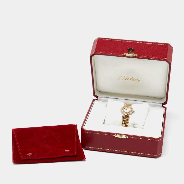 Pre Owned Cartier Cream 18k Yellow Gold Diamond Colisee 1628 Women's Wristwatch 24 mm