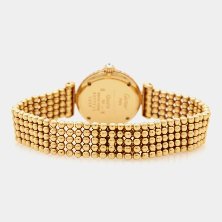 Pre Owned Cartier Cream 18k Yellow Gold Diamond Colisee 1628 Women's Wristwatch 24 mm