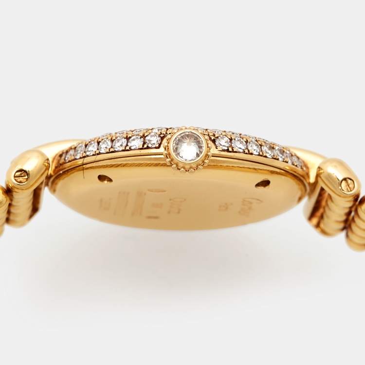 Pre Owned Cartier Cream 18k Yellow Gold Diamond Colisee 1628 Women's Wristwatch 24 mm