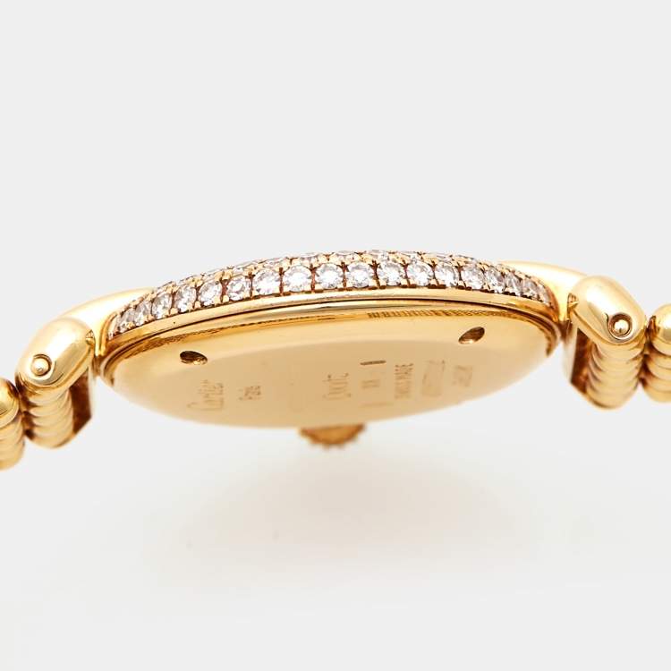 Pre Owned Cartier Cream 18k Yellow Gold Diamond Colisee 1628 Women's Wristwatch 24 mm